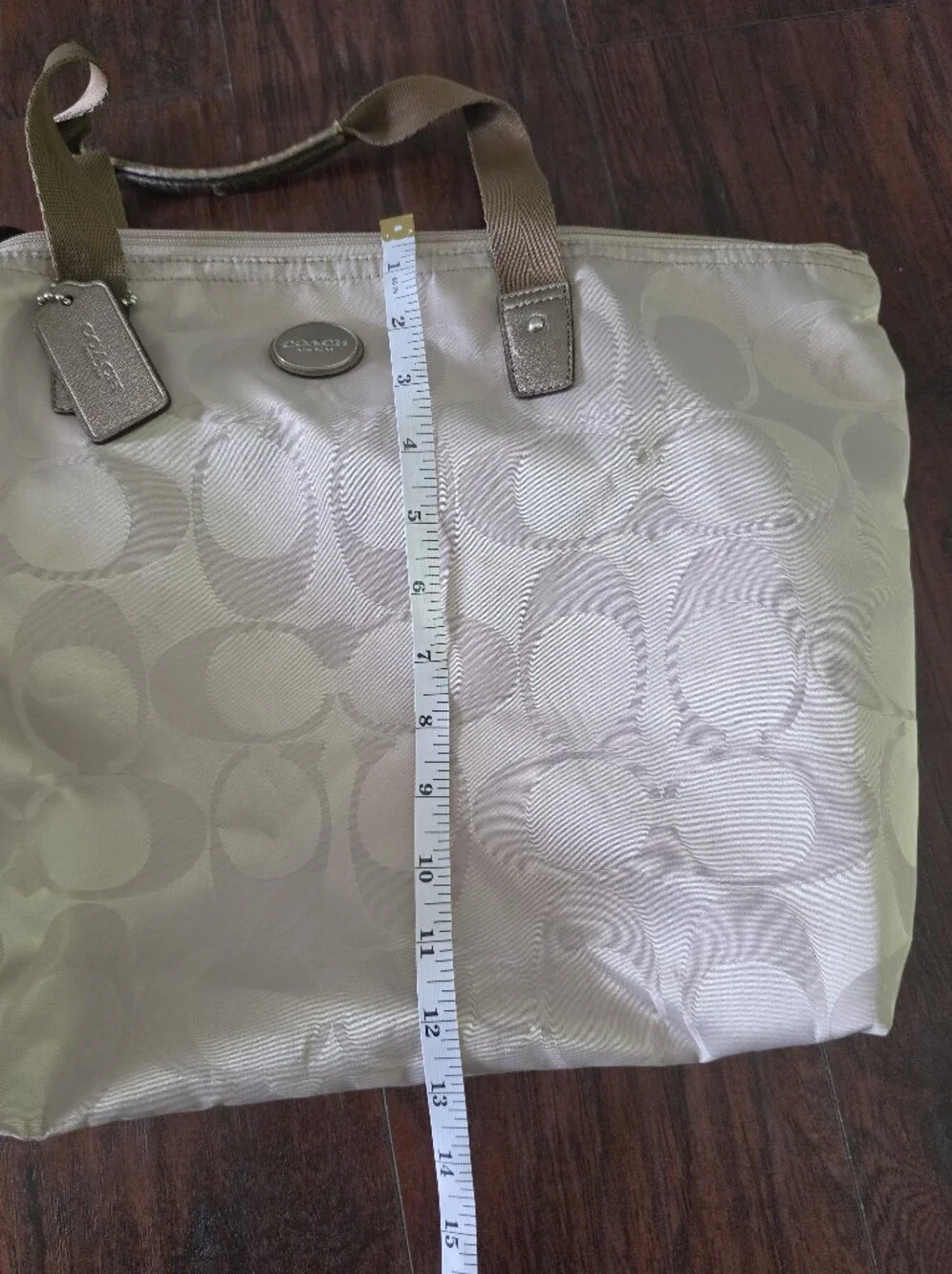 COACH Signature Jacquard Nylon Tote Travel Bag Beige - Picture 5 of 7
